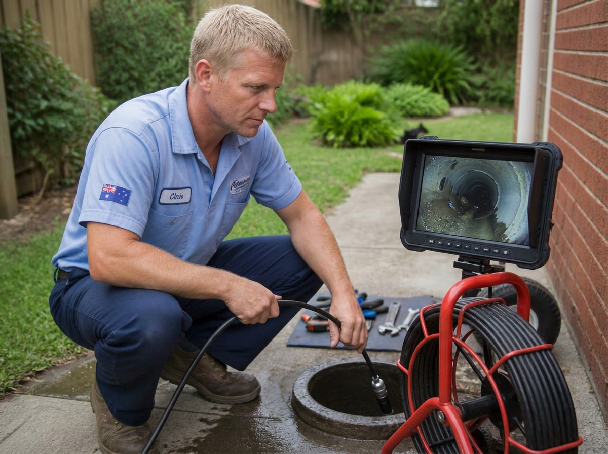 Chris performing cctv drain inspections in Sydney