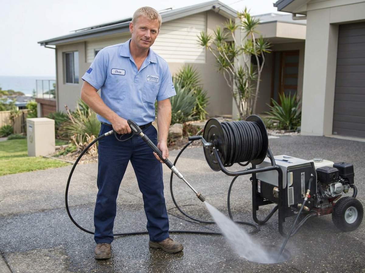 Chris performing high-pressure water jetting in Sydney